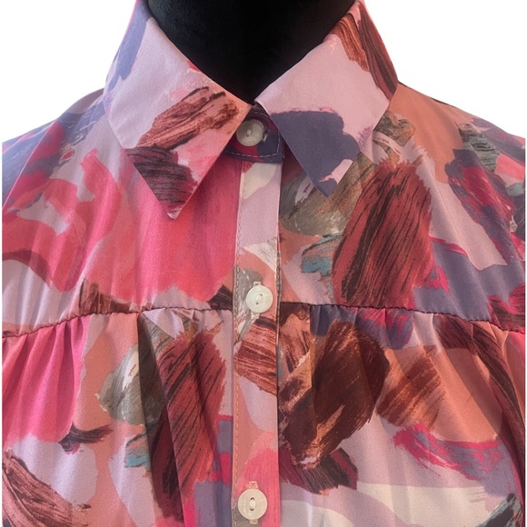 Pink multi colored Floral  Ruffle Hem Smock Dress,baby doll dress,Large,New - Picture 7 of 12